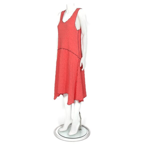 Vtg Y2K Noblu Dress Puckered Coral BlackTrim Tank Dress Art Made in USA sz L 067 - Picture 2 of 6